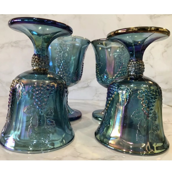 FOUR Vintage Colony by Indiana Glass Blue Harvest Carnival Glass Goblets MINT! - Picture 10 of 12